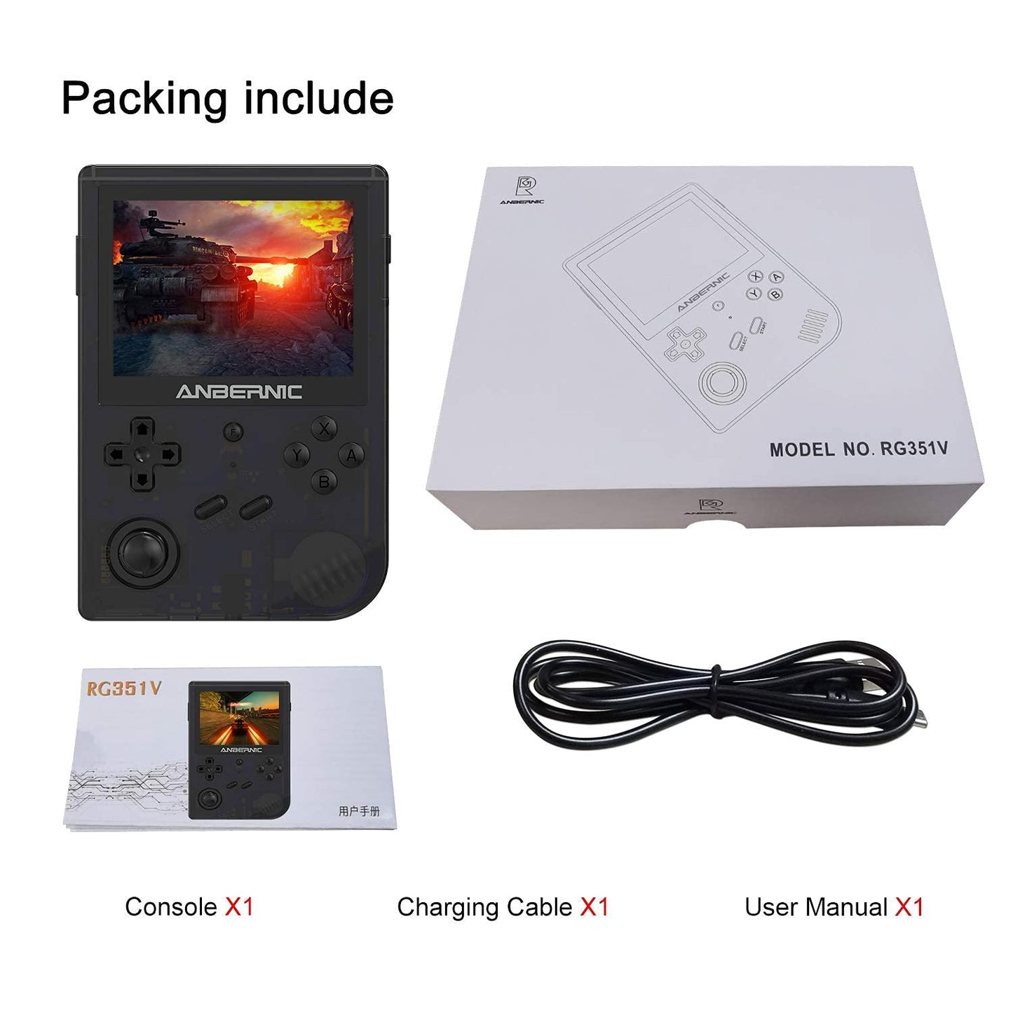 HAIHUANG RG351V Handheld Game Console,Plug & Play Video Games Supports Double TF Extend 256GB,Portable Game Console 3.5 Inch IPS Screen 2521 Games (Transparent Black)