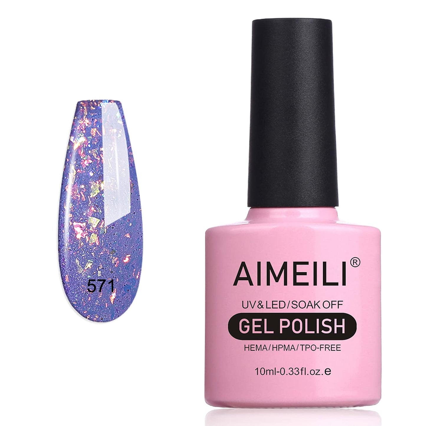 AIMEILI Hema Free Gel Nail Polish, TPO Free, Vegan, Longer Lasting Soak Off U V Glitter Nail Art Manicure -571 10ml