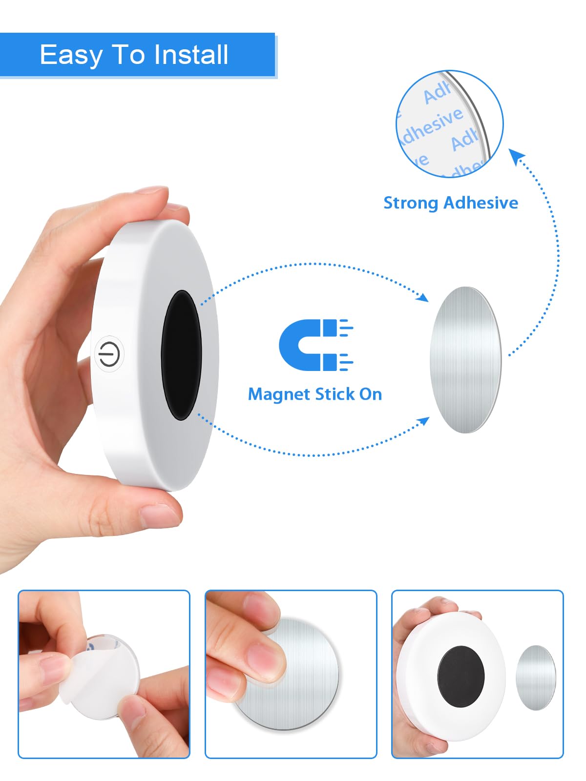 WILLED Dimmable Touch Lights, Battery Rechargeable LED Puck Lights, 3000K, White, Model WNL-A2, 2 Pack