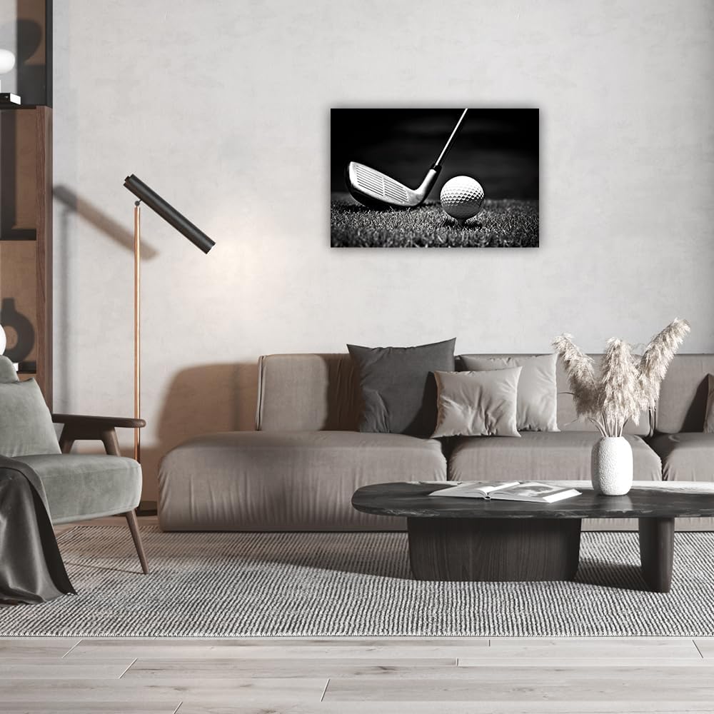 LURENCZH Golf Canvas Wall Art Black and White Golf Picture Prints Ball Sport Paintings for Golf Course Fitness Room Office Decor Framed(Golf-2,16.00" x 24.00")