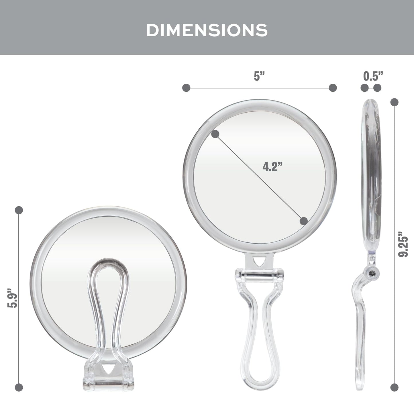 ForPro Professional Collection Expert 30X Magnifying Handheld Mirror, Double-Sided Hand Mirror with Folding Adjustable Handle fo