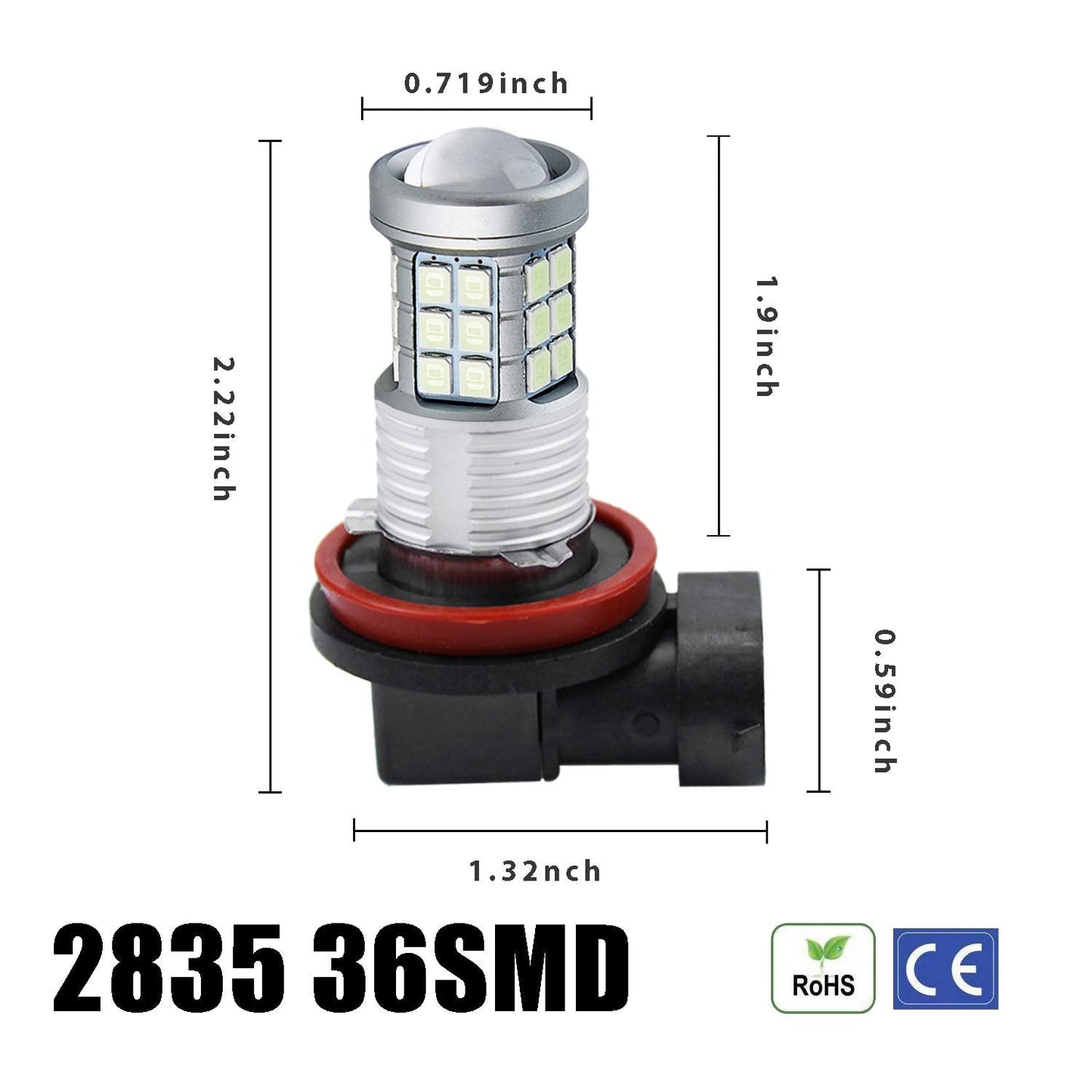 KISLED LED Fog Lights Bulbs, 3000lm, High Power 3030 Chips, H11/H8 Size, Ice Blue, Aluminum