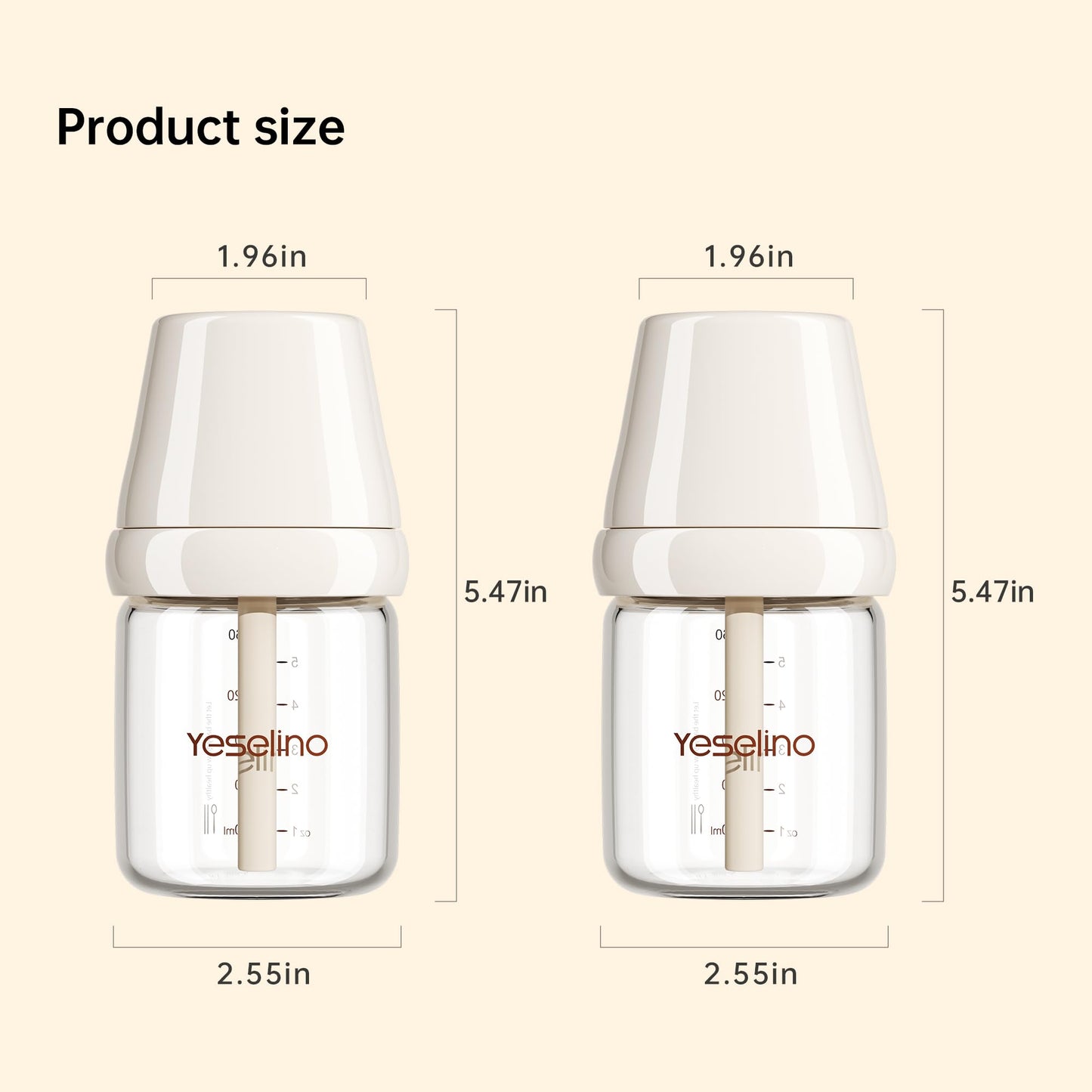 Natural Nursing Glass Baby Bottle - with Anti-Colic Vent System - BPA-Free, 5.4 oz/160ml with Medium Flow Nipple, 0-6 Months, 2 Pack (Includes 4pcs Nipples)