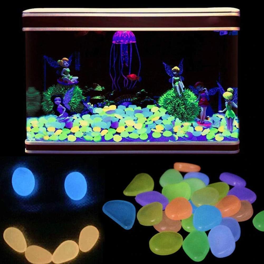 Oubest Glow in The Dark Pebbles/Glow Stones/Glowing Rocks Blue Decor for Garden/Fish Tank/Aquarium/Walkway/Driveway/Plant Pots/Bonsai (200, Multi-Colored)