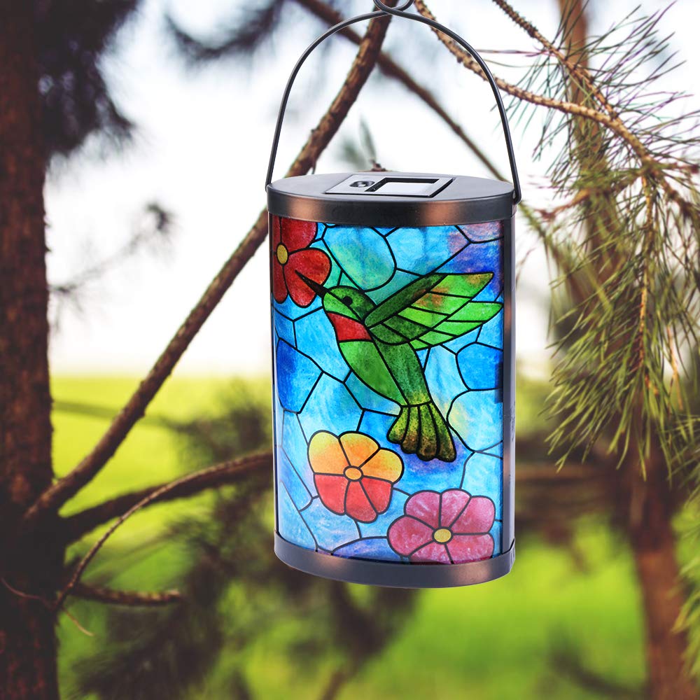 MUMTOP Hanging Solar Lantern - Waterproof LED Hummingbird Lights, Blue-Green, Model ohrm004, for Outdoor Patio Garden