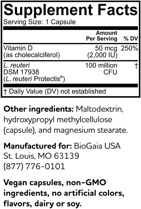 BioGaia Protectis Immune Active Probiotic | Probiotic + Vitamin D | Supports Immune, Digestive and Overall Health | Probiotics for Men & Women | Capsules | 60 Day Supply
