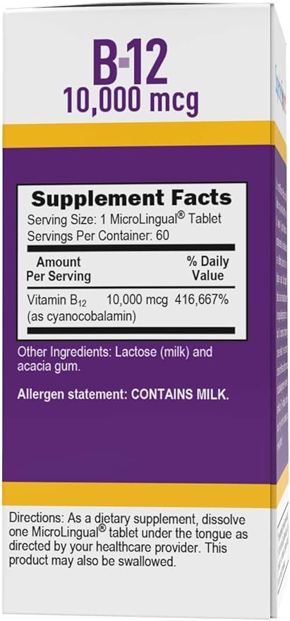 Superior Source No Shot Vitamin B-12 Cyanocobalamin 10000 mcg - Vitamin B-12 to Support Energy Production, Brain Health & Overall Wellness - Sublingual Tablets - 60 Dissolvable Tablets