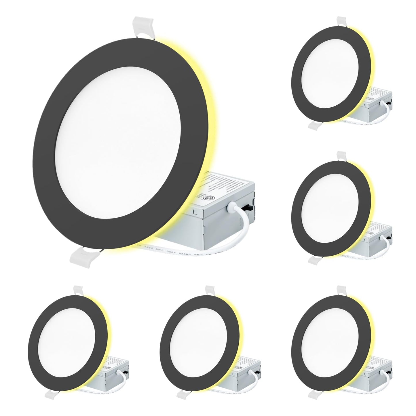 Eosmile 6 Pack Black Recessed Lighting With Night Light 6 Inch  2700K 3000K 3500K 4000K 5000K Selectable  Canless Wafer Light  12W  120V  1100Lm  Dimmable  Etl Fcc