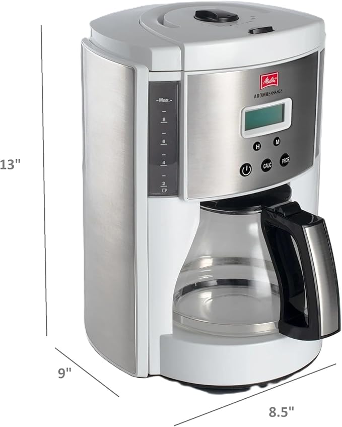 Melitta Vision 10-Cup Drip Coffee Maker, Automatic and Programmable, 96oz Capacity with 5-Pack Coffee Filters | White