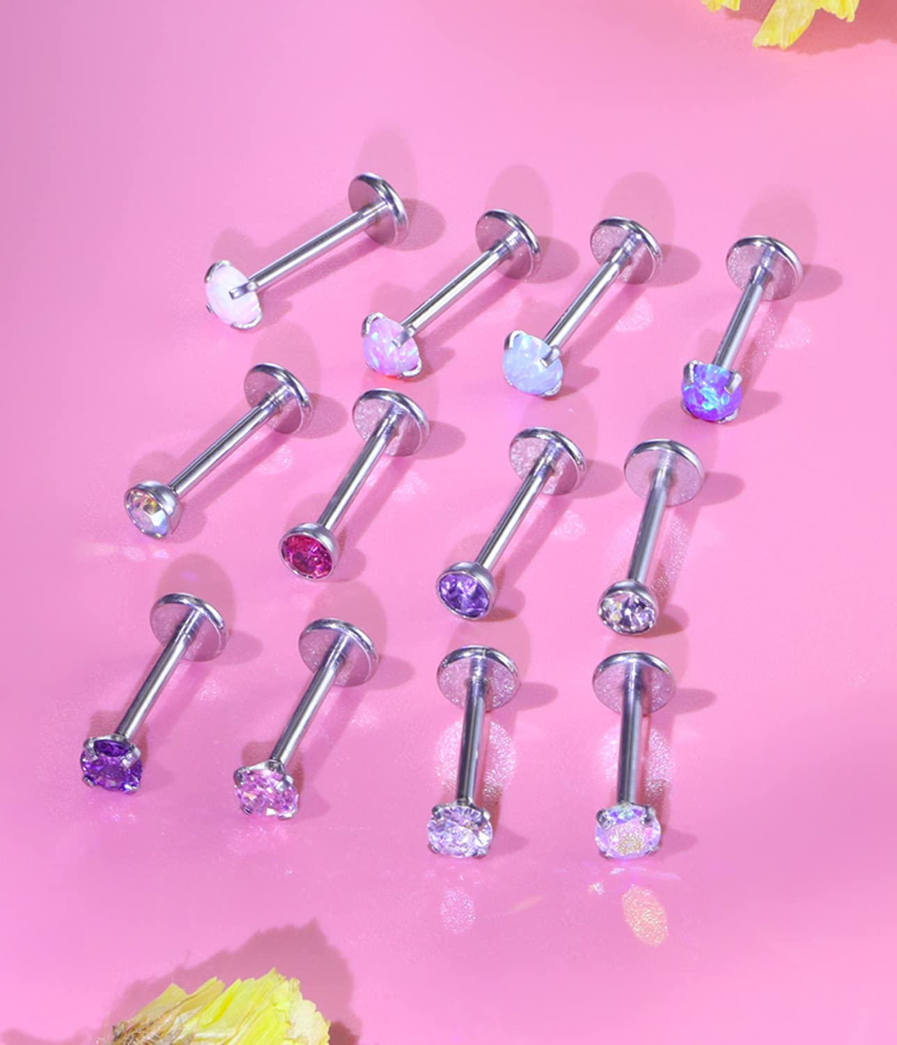 Kridzisw 18G Theadless Push in Nose rings Stud Piercing Jewelry for Women Surgical Stainless Steel Silver Flat Back Cartilage Tr