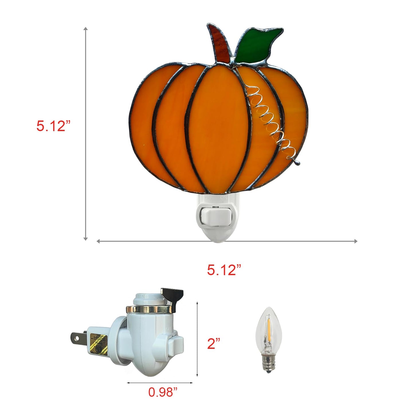 Stained Glass Night Light Plug Into Wall Lamp Decorative Accent Nightlight For Hallway Bedroom Bathroom Kitchen Nature Themed Home D?Cor For Autumn Thanksgiving Halloween(Pumpkin)