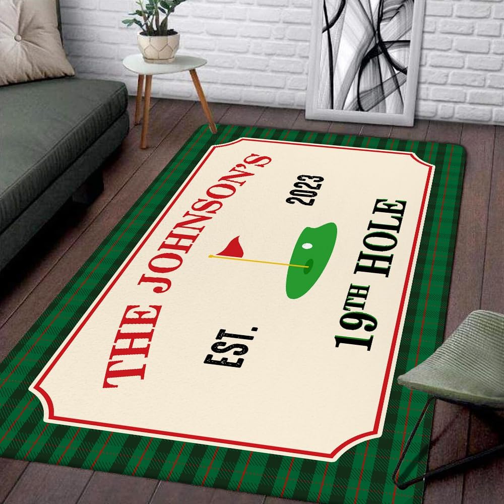 Custom Golf Area Rug, Golf Rugs for Living Room, Non Slip Area Mat Rugs for Office Living Room Indoor, Golf Carpet Floor Mat Indoor for Boys Golf Home Decor (19th Hole Golf)