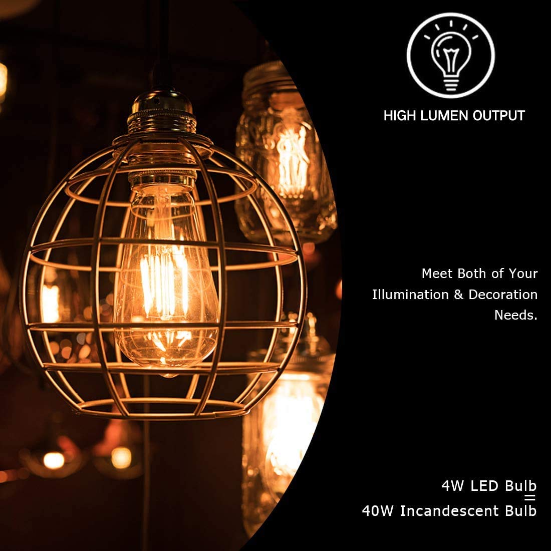 Luxon Dimmable Led Edison Bulb, 4W (40W Equivalent), 2700K Warm White, Amber Glass, E26 Base, 8-Pack