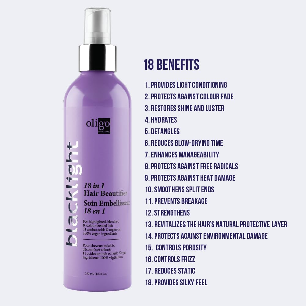 Oligo Professionnel - Blacklight 18-in-1 Hair Beautifier for blondes - Vegan - Paraben free - Anti Frizz - Heat Protectant Leave