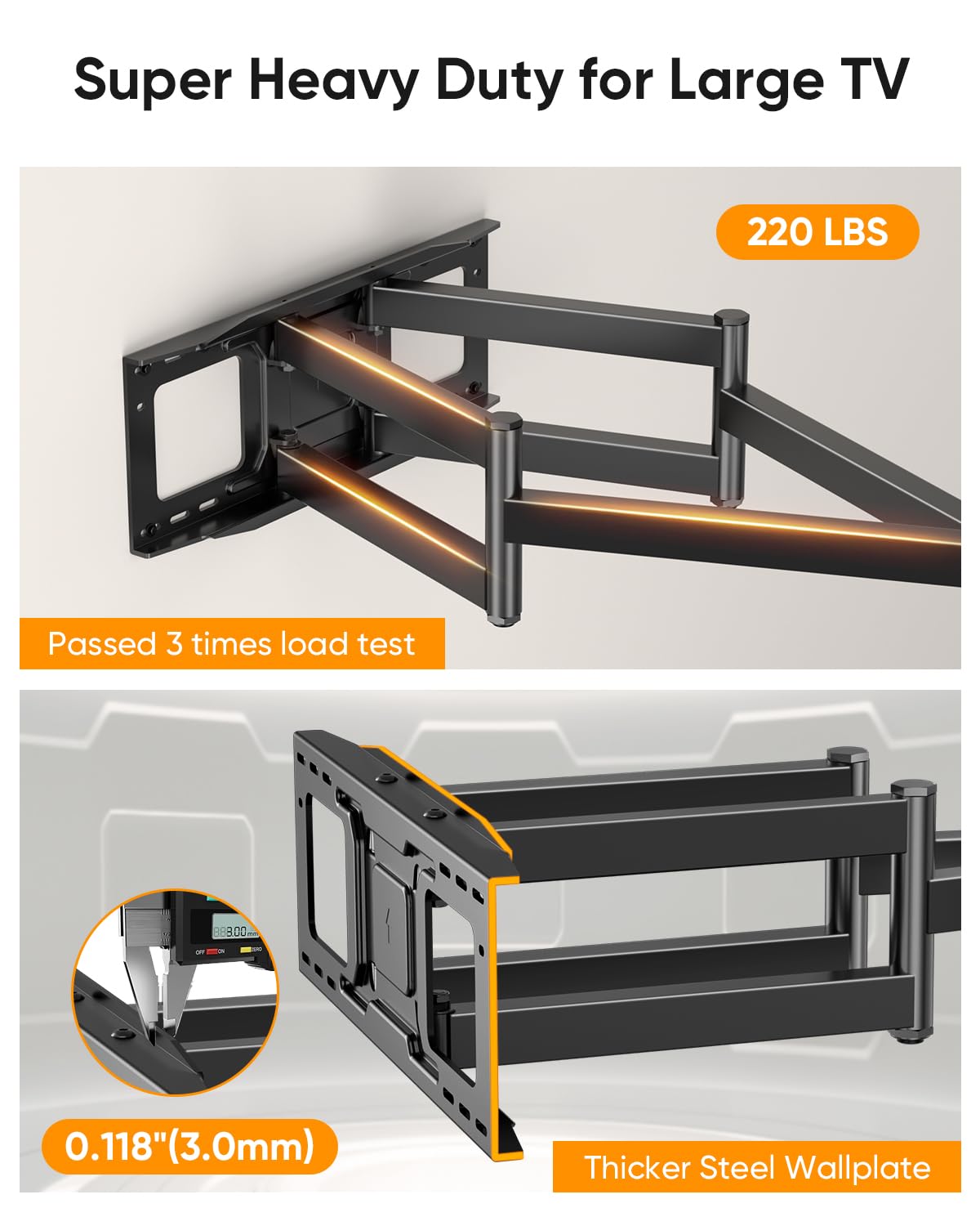 FORGING MOUNT Heavy Duty XXL Full Motion TV Wall Mount with 43" Long Arm Max VESA 900x600 for Extra Large 65 to 85,86,98,100 inch TVs,Universal TV Mount Bracket Swivel Tilt Holds 220lbs,16-24” Studs