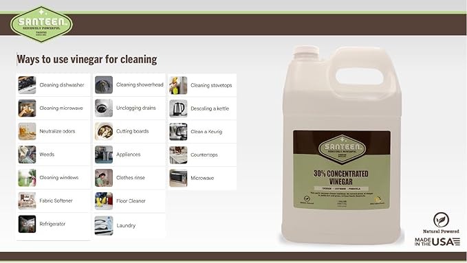 Santeen 30% Concentrated Cleaning Vinegar - 2X1 Gallon Jugs | Indoor & Outdoor | Extra-Strength