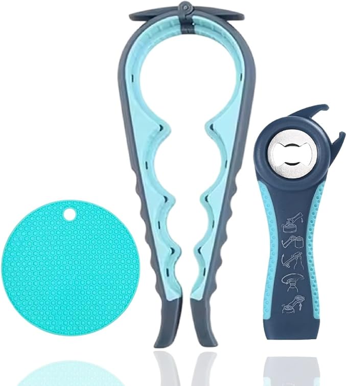 Jar Opener Set 3 Pieces LAGONOVA – Bottle Opener, Silicone Grip Pad, Lid Remover for Arthritic Hands, Kitchen Essential for Jars, Bottles & Cans