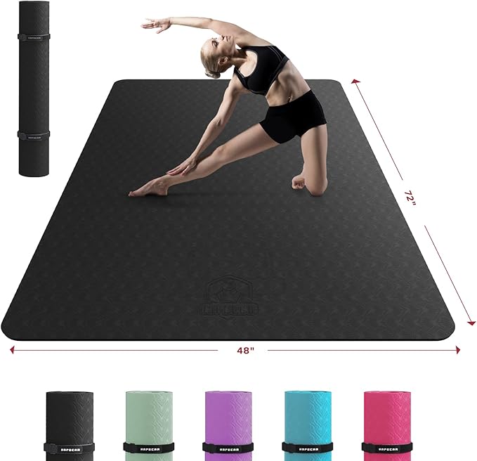 HAPBEAR Extra Large Yoga Mat - 72"x48"/78"x54", 1/4" & 1/3" Thick, Non-Slip, Durable, Eco-Friendly, Wide Exercise Mat for ...