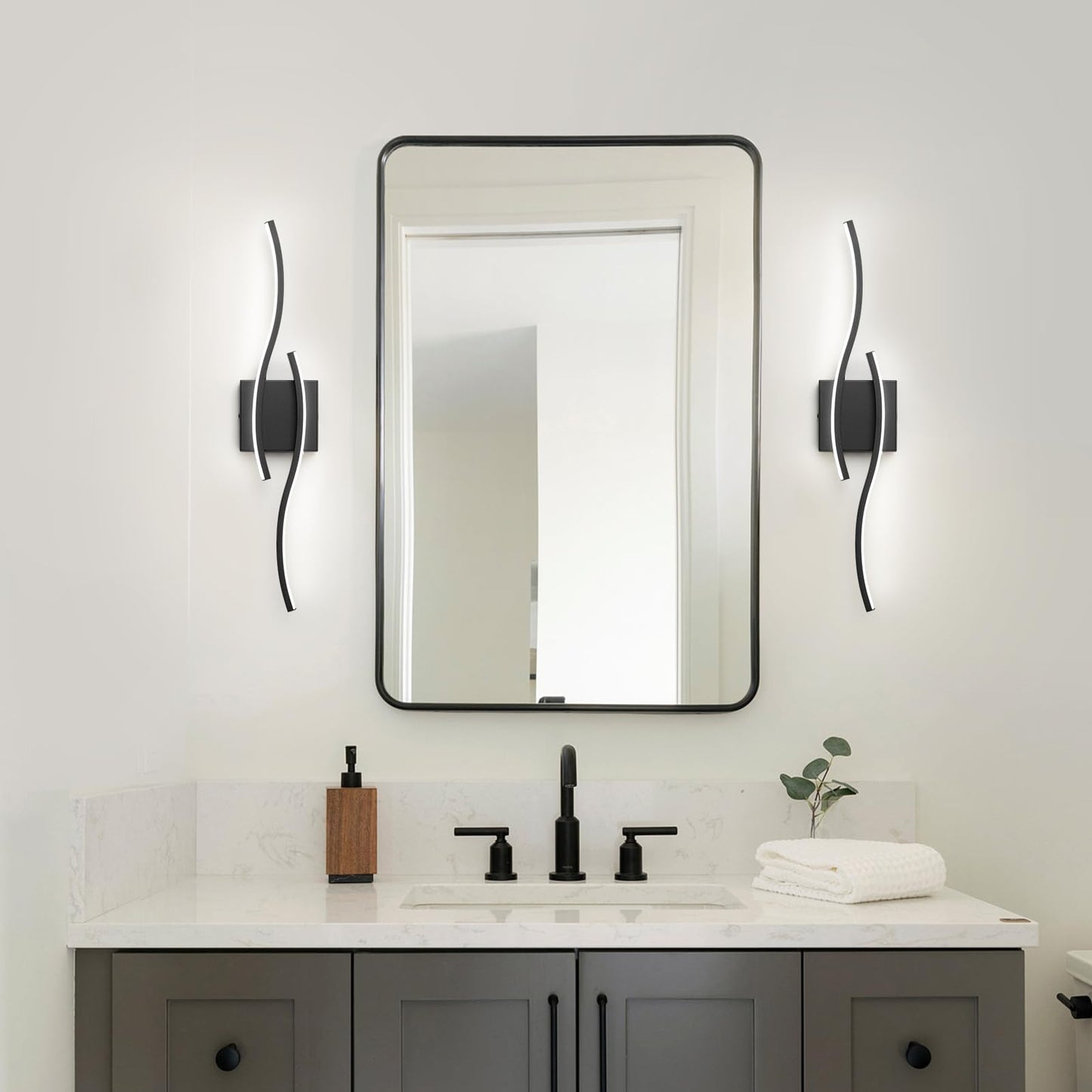 Huoku Dimmable Led Bathroom Vanity Light  24 Inch Modern Black Bathroom Lighting Fixtures Over Mirror Aluminum Wall Sconces Light Fixtures For Living Room Bedroom 6000K White Light