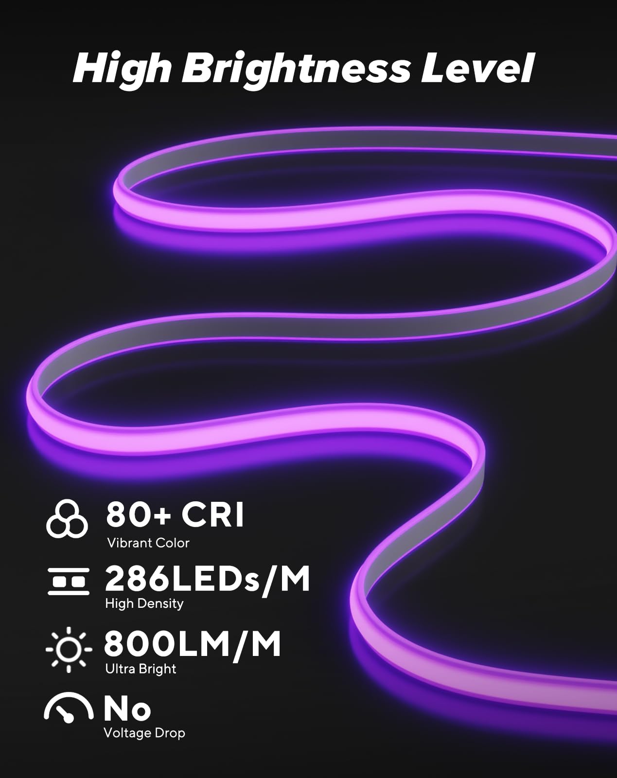 Shine Decor Cob Led Rope Light Ac 120V  800Lm Ultra Bright  Ip65 Waterproof Cold-Resistant Etl Neon Strip  No Driver Tape Lighting For Home Commercial 10X4.5Mm  Purple  32.8Ft