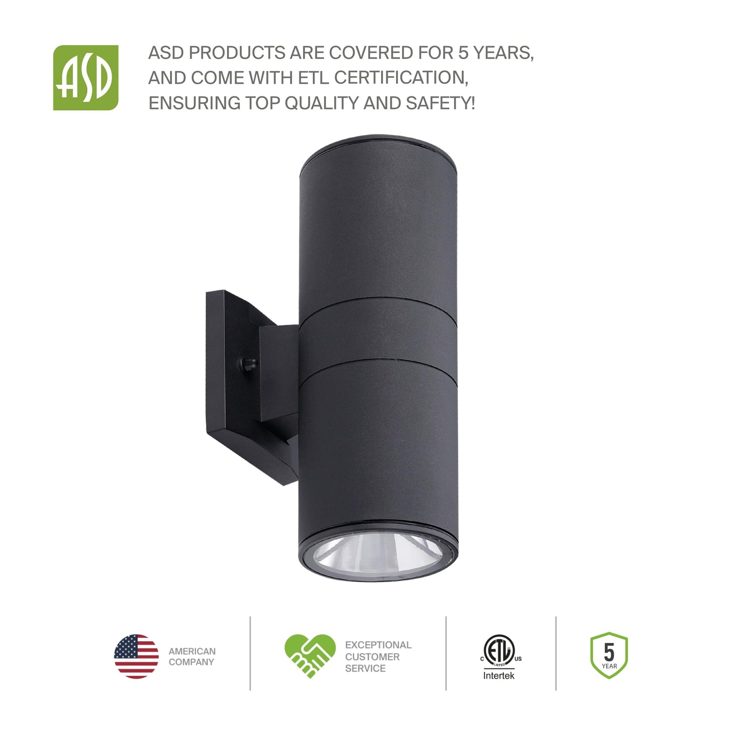 Asd 2 Light Outdoor Wall Light Fixture | 120W E26 Bulb Socket 120V Etl Cylinder Up Down Lights | Led/Cfl/Incandescent Bulb Exterior Wall Sconce | Front Door  Porch  Patio Lighting | Black  2 Pack