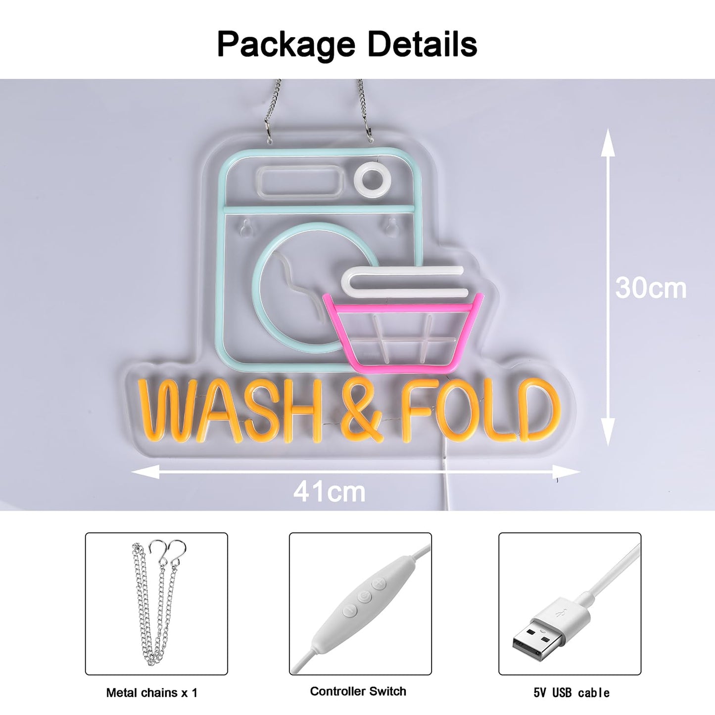 Jomobuty Wash & Fold Neon Sign For Laundry Room Wall Decor Led Light Up Sign Business Signage For Home Laundromat Wash Room Decor Gift 16.1 X 11.8 Led Art Wall Hanging Decorative Lights