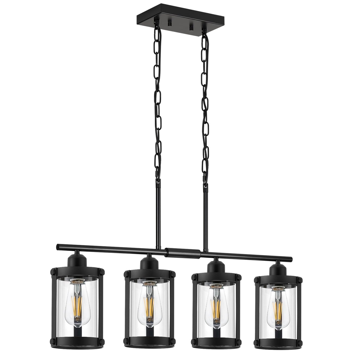 Osimir 4-Light Kitchen Island Lighting  Black Linear Dining Room Light Fixtures With Clear Glass And Chain  Modern Farmhouse Chandelier Pendant Light For Kitchen Island Dining Room  Os-3014-4Isbk