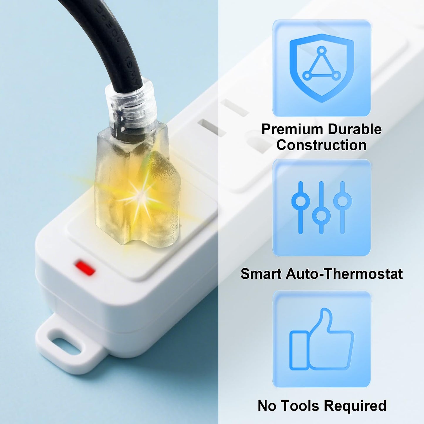 MAXKOSKO 2PCS 120V Temperature Controlled Extension Cord, Heat Cable Controller, Thermostatically Controlled Outlet Auto On/Off Below 37°F/Over 50°F, 20" Cord for Covered Outdoor Outlets