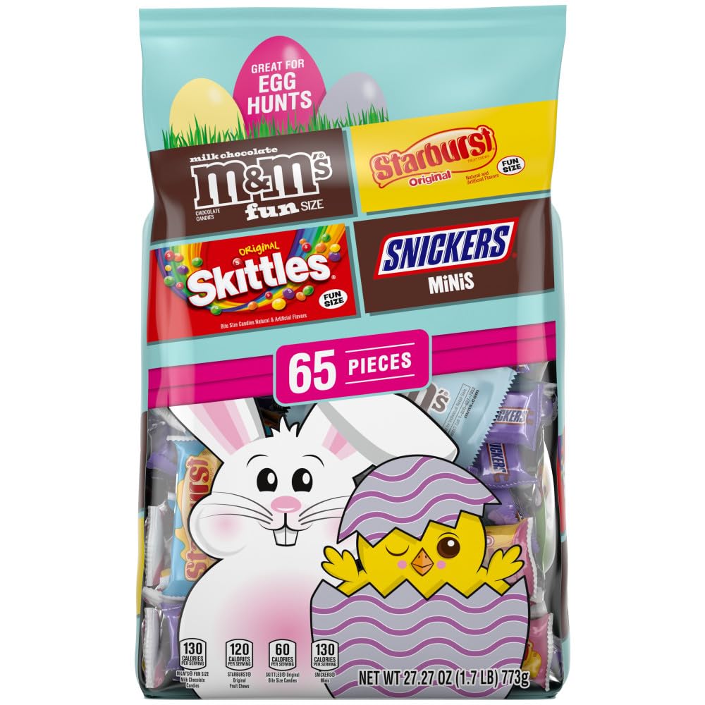 Mars M&M S, SKITTLES, SNICKERS & STARBURST Easter Basket Stuffers Variety Pack, 65 Ct Bulk Bag