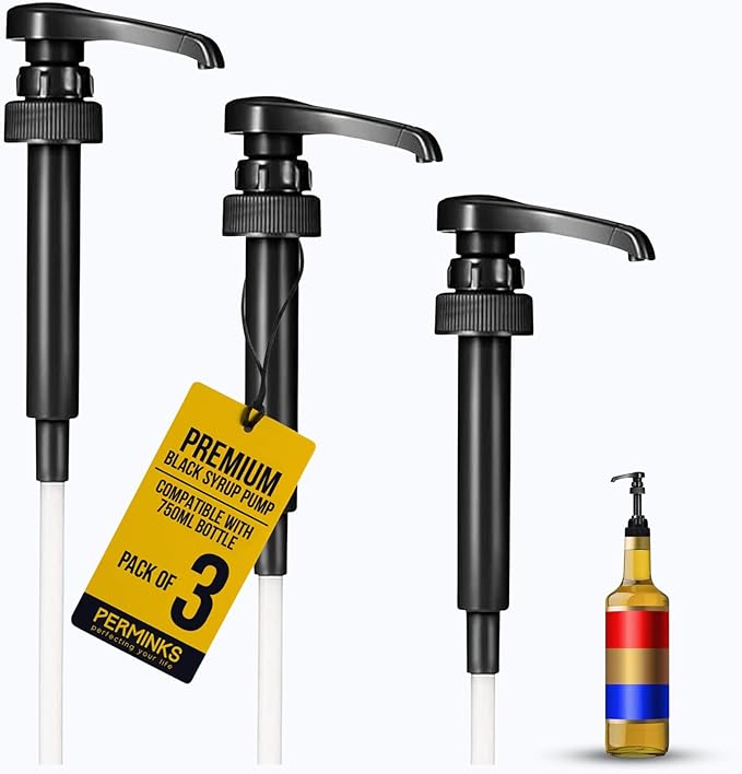 Premium Syrup Pump Compatible with Torani 750 ml Bottle, Davinci Syrups - No Spill, No Clog Syrup Pump Dispenser for Vanilla, Snow Cone, Blueberry, Coffee Flavoring & More (Pack of 3, Black)