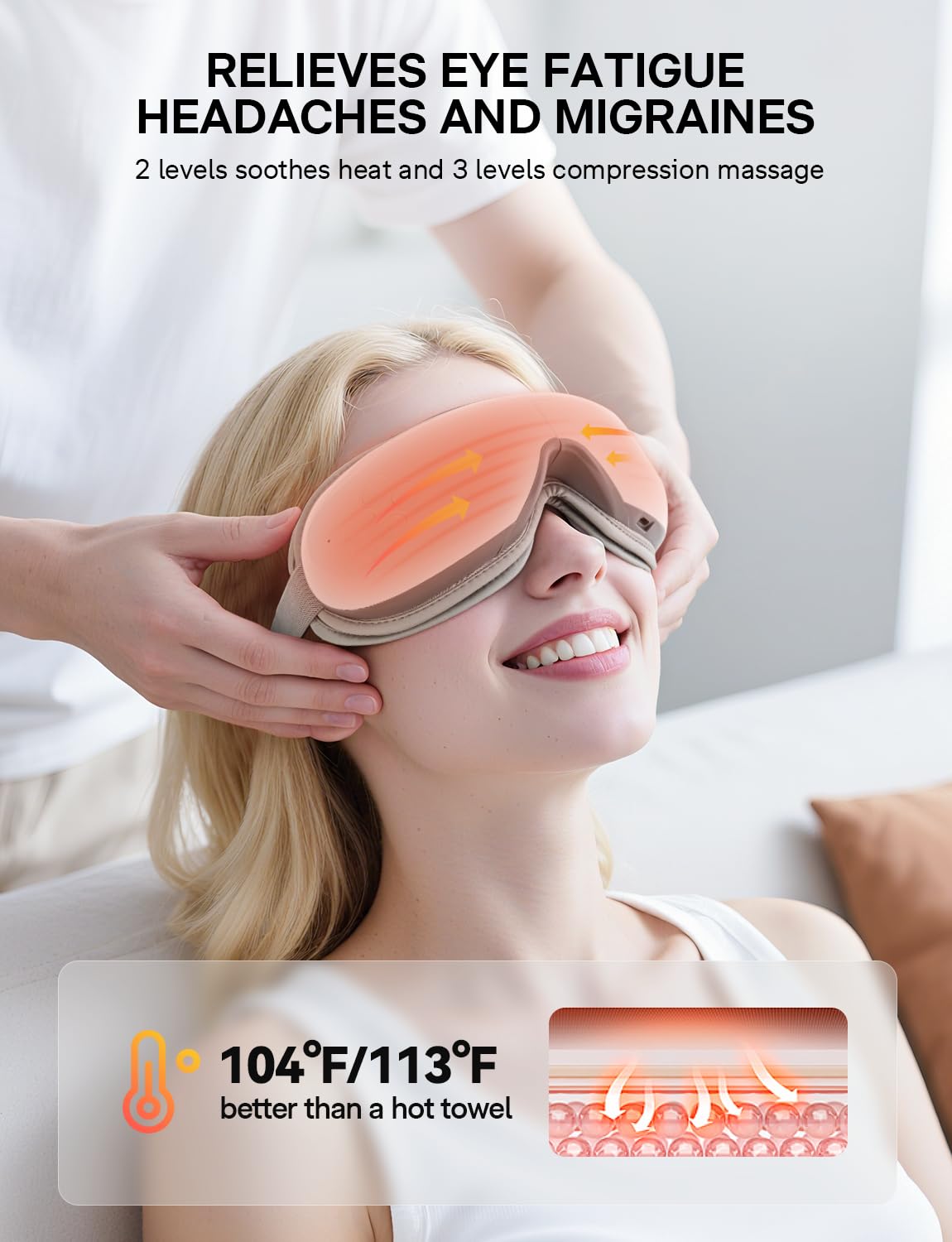 Burrki Eye Massager with Heat, Christmas Birthday Gifts for Mom Dad Her Him, Heated Eye Massager for Migraines with Compression and Bluetooth, Reduce Eyes Strain, Dark Circles and Improve Sleep