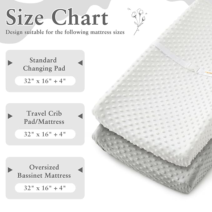 Homiest 2 Pack Changing Pad Cover, White + Light Gray Changing Table Sheets, Ultra Soft Fleece Minky Dot Fabric, Breathable Comfortable Diaper Pad Cover for Girls and Boys, Machine Washable