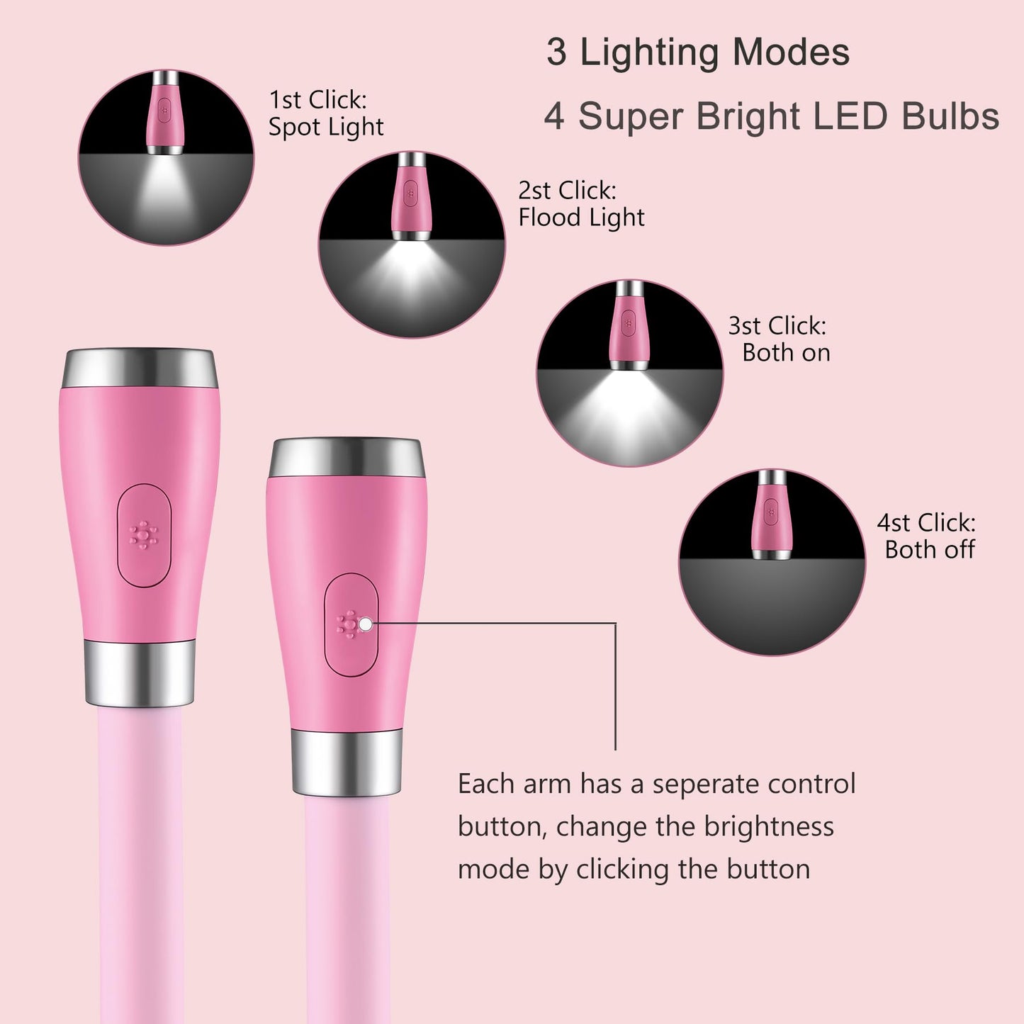 Singhong Neck Book Light - Led Reading Lamp, Usb Rechargeable, 4 Adjustable Brightness, Small, Pink (Model Shnbl-P3)