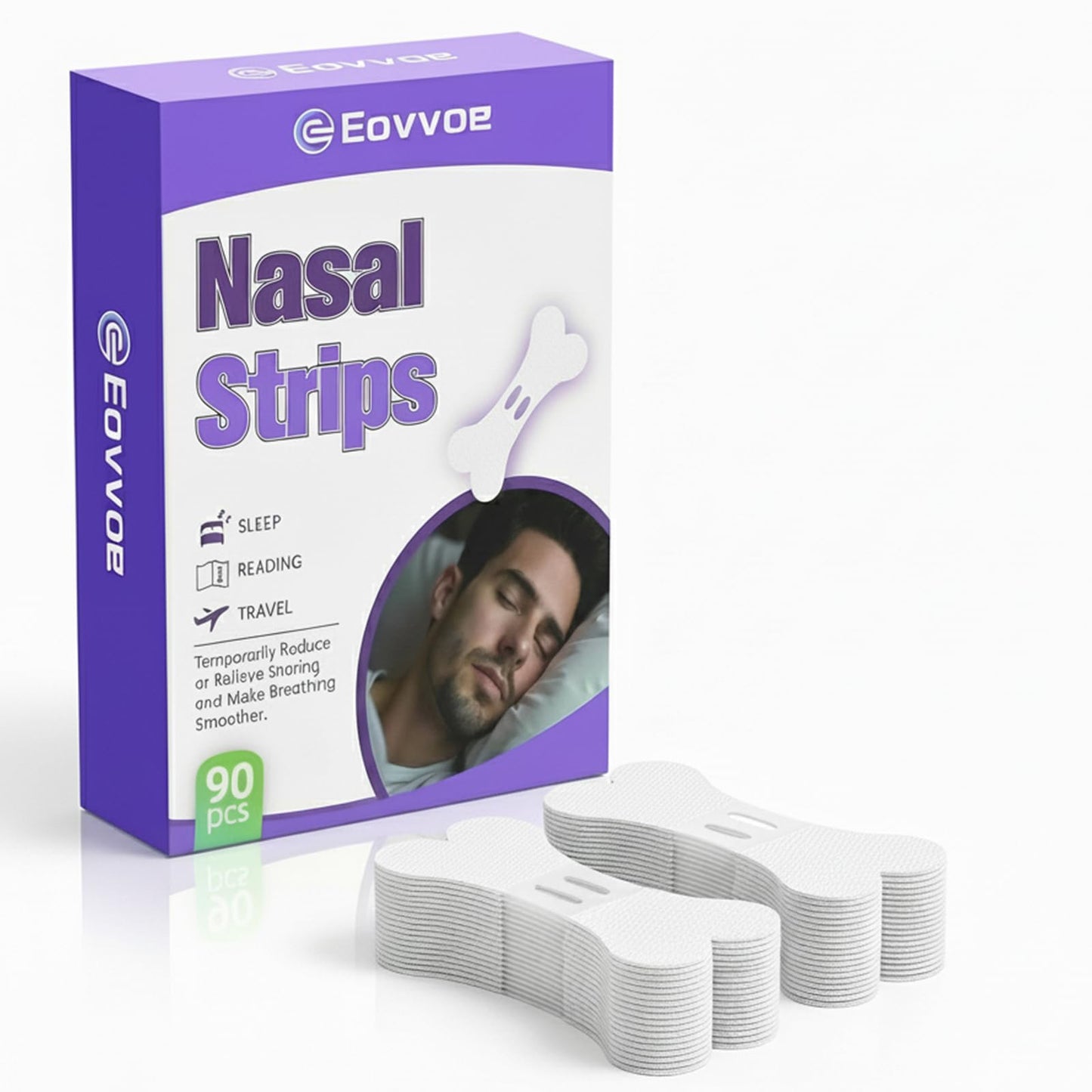 Eovvoe Nasal Strips for Snoring & Nasal Congestion Relief, 90 Count, Comfortable Fit, Instant Breathing Improvement, Anti-Snoring Solution for Sleep