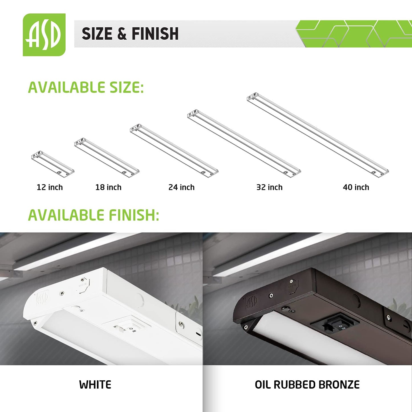 Asd Swivel Led Under Cabinet Lighting  12 Inch 5W  Hardwired Or Plug-In  2700K/3000K/4000K Selectable  Rotatable Lens  Dimmable Linkable Under Counter Lights For Kitchen  Etl & Energy Star  4 Pack