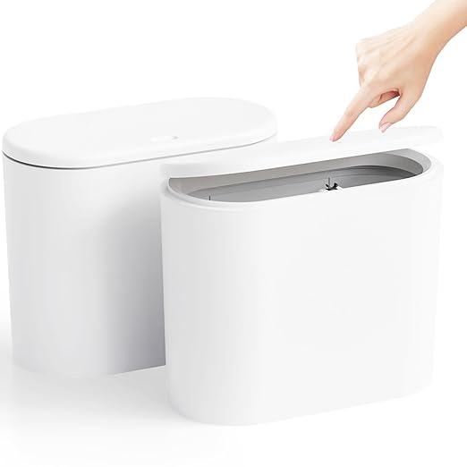 Yieach 12 L Bathroom Trash Can With Lid,2 Pack 3.17 Gallon Slim Pet/Dog Proof Trashcan and Skinny Small Covered Trash Can for Kitchen,Office,RV,Bedroom and Dorm,Plastic Covered Wastebasket,Garbage Can