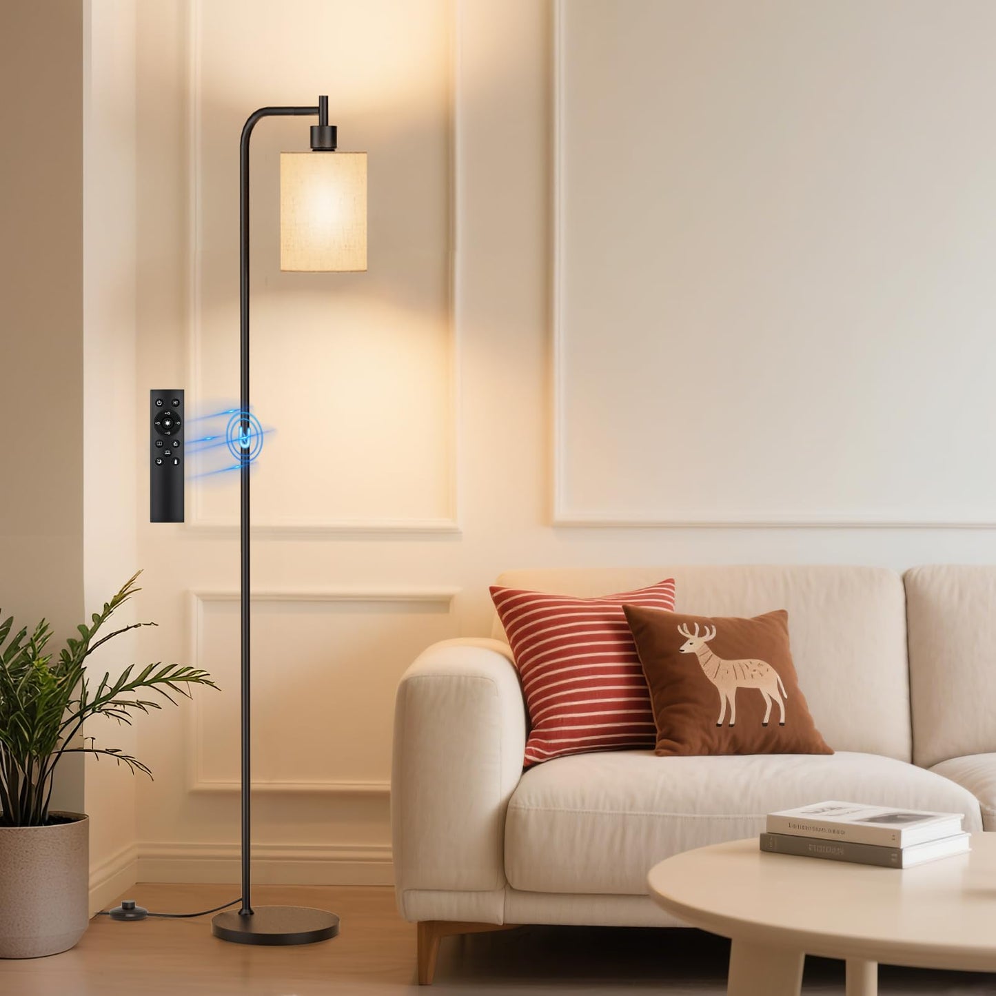 SIBRILLE Dimmable Floor Lamp with Remote Control, 3 Color Temperatures, Beige, Metal, Model BP-F072, 9W LED Bulb Included