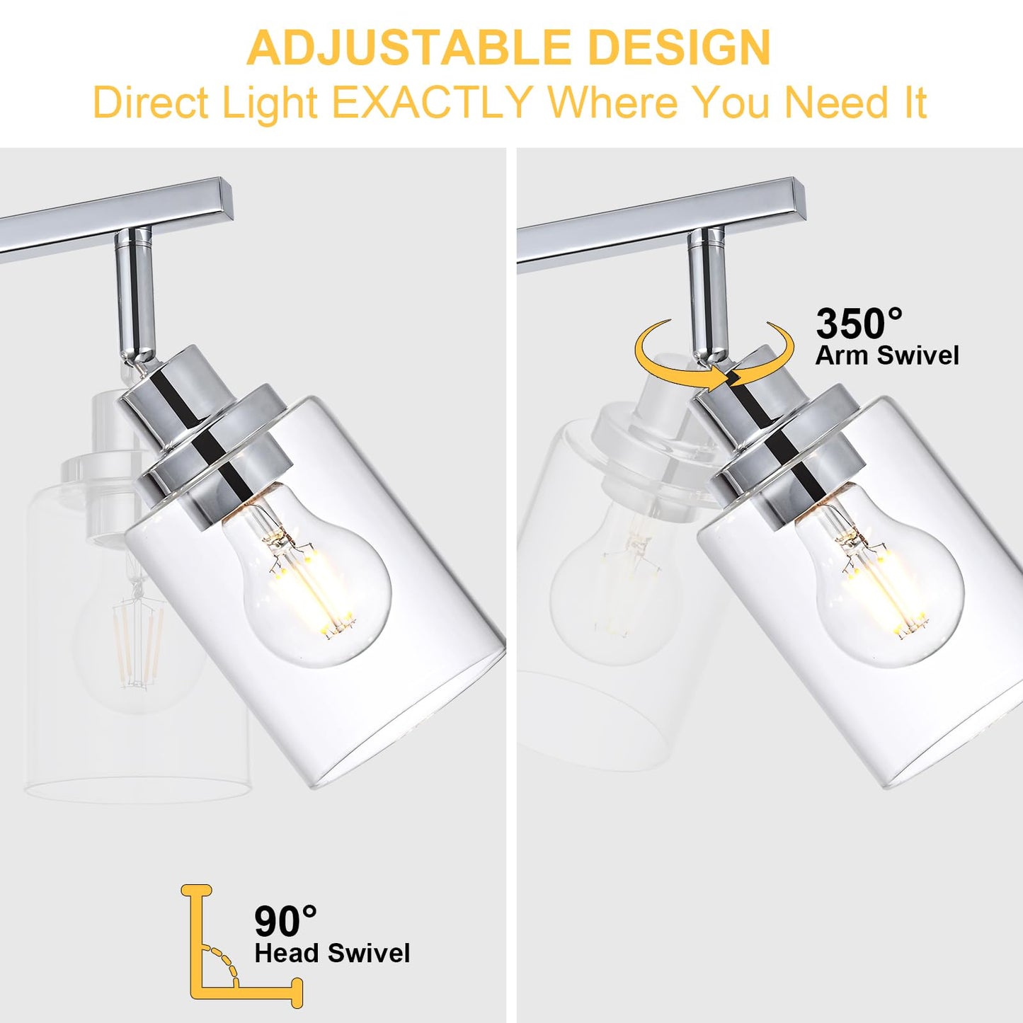 Wanluce 5-Light Track Lighting Kit Ceiling Kitchen Track Lighting Fixtures Chrome Bathroom Vanity Wall Lights With Clear Glass Multi-Directional Rotating Tracking Light Heads Spotlight For Accent Shop