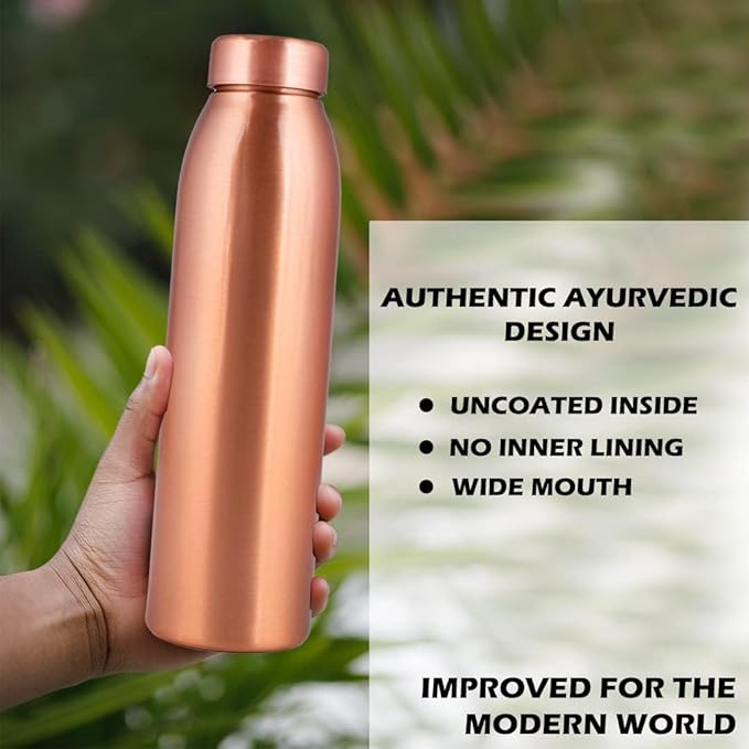 Copper Water Bottle 1Liter - Gift Box of 6, Plain, an Ayurvedic vessel made from pure copper - helps you drink more water, with many health benefits