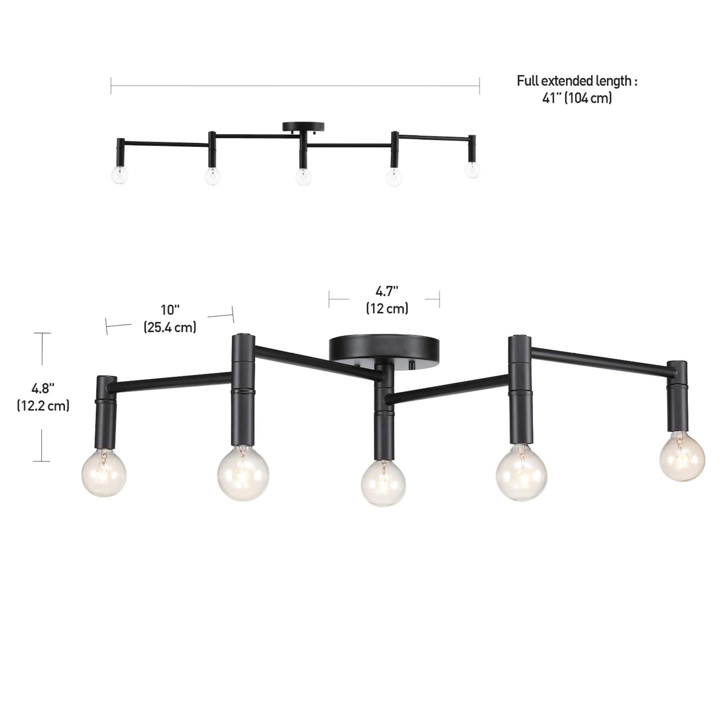 Globe Electric Tempo 5-Light Track Lighting, Matte Black, Model 59969, Metal Construction