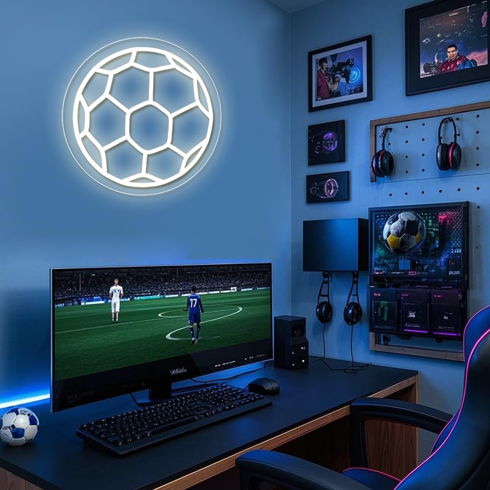 Soccer Neon Sign  Dimmable Led Neon Signs For Wall Decor  Football Neon Light Usb-Powered  Sports Neon Sign For Bedroom  Sports Cave  Kids Rooms | Unique Holiday/Birthday Gifts For Teen Boys & Soccer Fans
