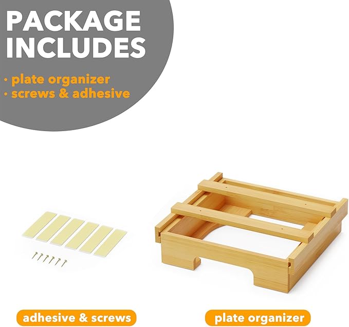 SpaceAid 10-inch Paper Plate Dispenser (Need 11.3 Inches Deep Cabinet Space) Under Cabinet Bamboo Plates Holder, Kitchen Vertical Dipensers Caddy, Bamboo