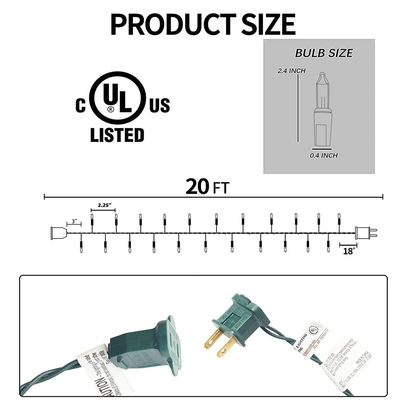 Dazzle Bright Mini String Lights, 60FT, 300 Count, Incandescent, Waterproof, Warm White, Model ZF-100-2/SB