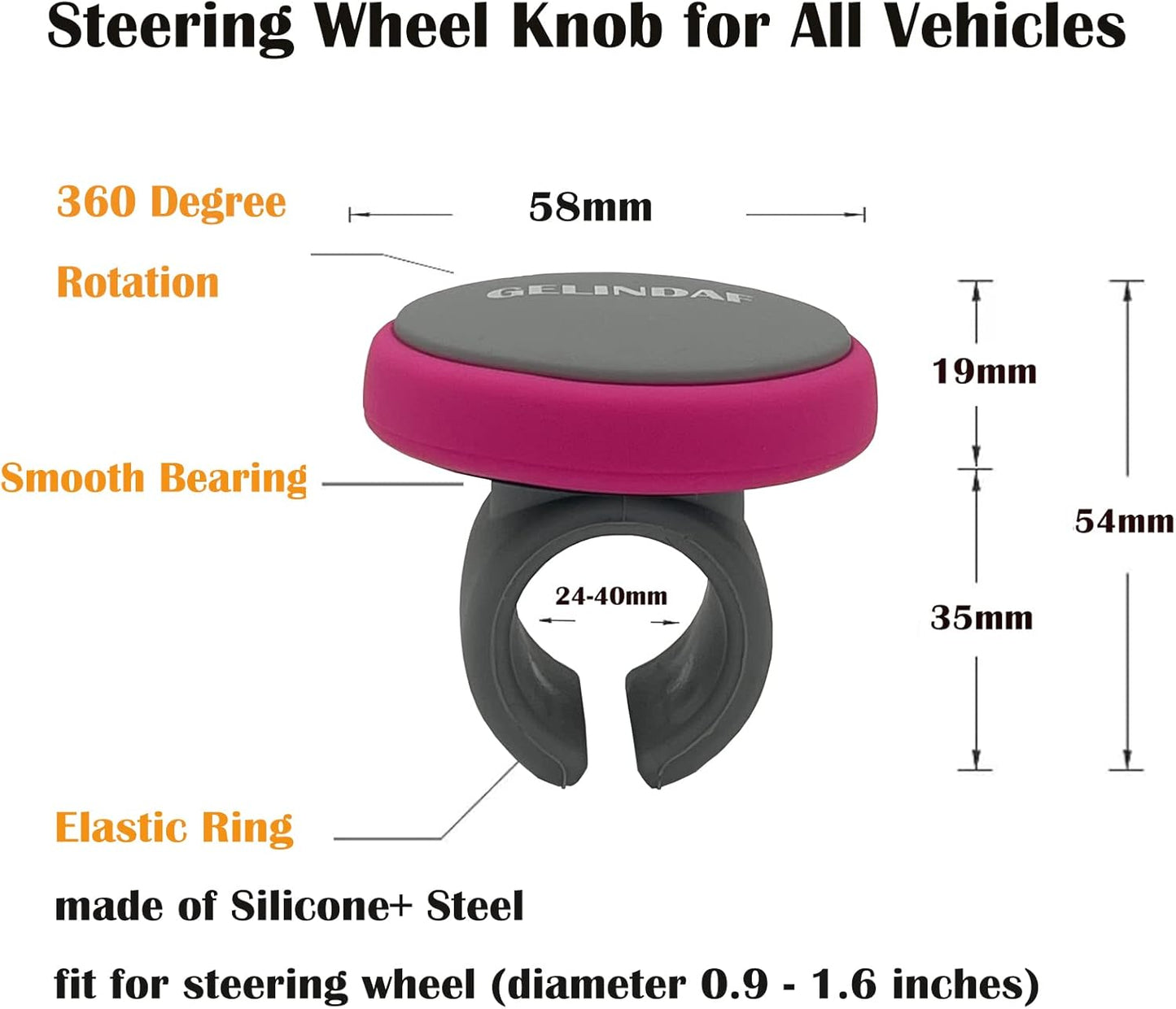 Steering Wheel Knob Pink, Women Car Suicide Knob Spinner Wheel, Non-Slip Driving Power Handle for Standard & Thick Steering Wheels Universal Fit for Car, Trucks, Forklift, Boat etc