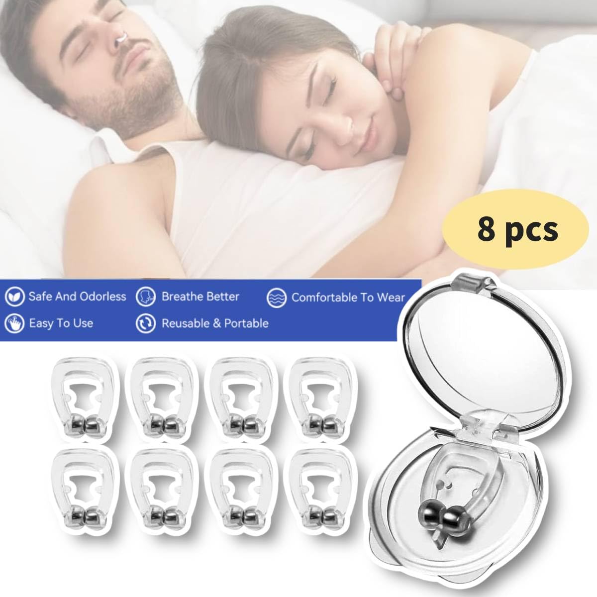 UGOOOSI 8 Pack Anti Snoring Devices, Silicone Magnetic Comfortable Snore Stopper, Snoring Solution for Men and Women, Individually Packaged, Reusable