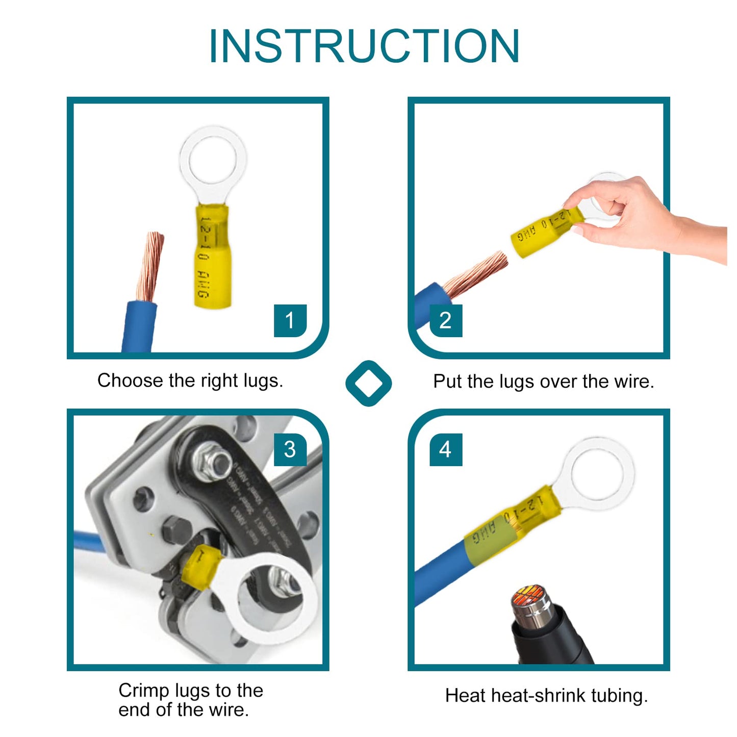 60 PCS Heat Shrink Wire Connectors, 12-10 AWG Ring Terminals, 12-10 Gauge 3/8" Stud(M10) Automotive Marine Ring Connectors by Housun