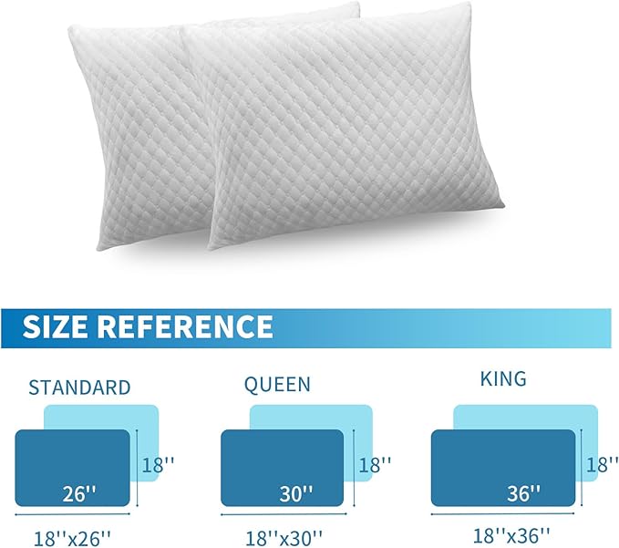 Shredded Memory Foam Pillows, Bed Pillows Queen Size Set of 2, Cooling Pillows for Sleeping, Adjustable Firm Pillows for Side Back and Stomach Sleepers, Bed Pillows with Washable Removable Cover
