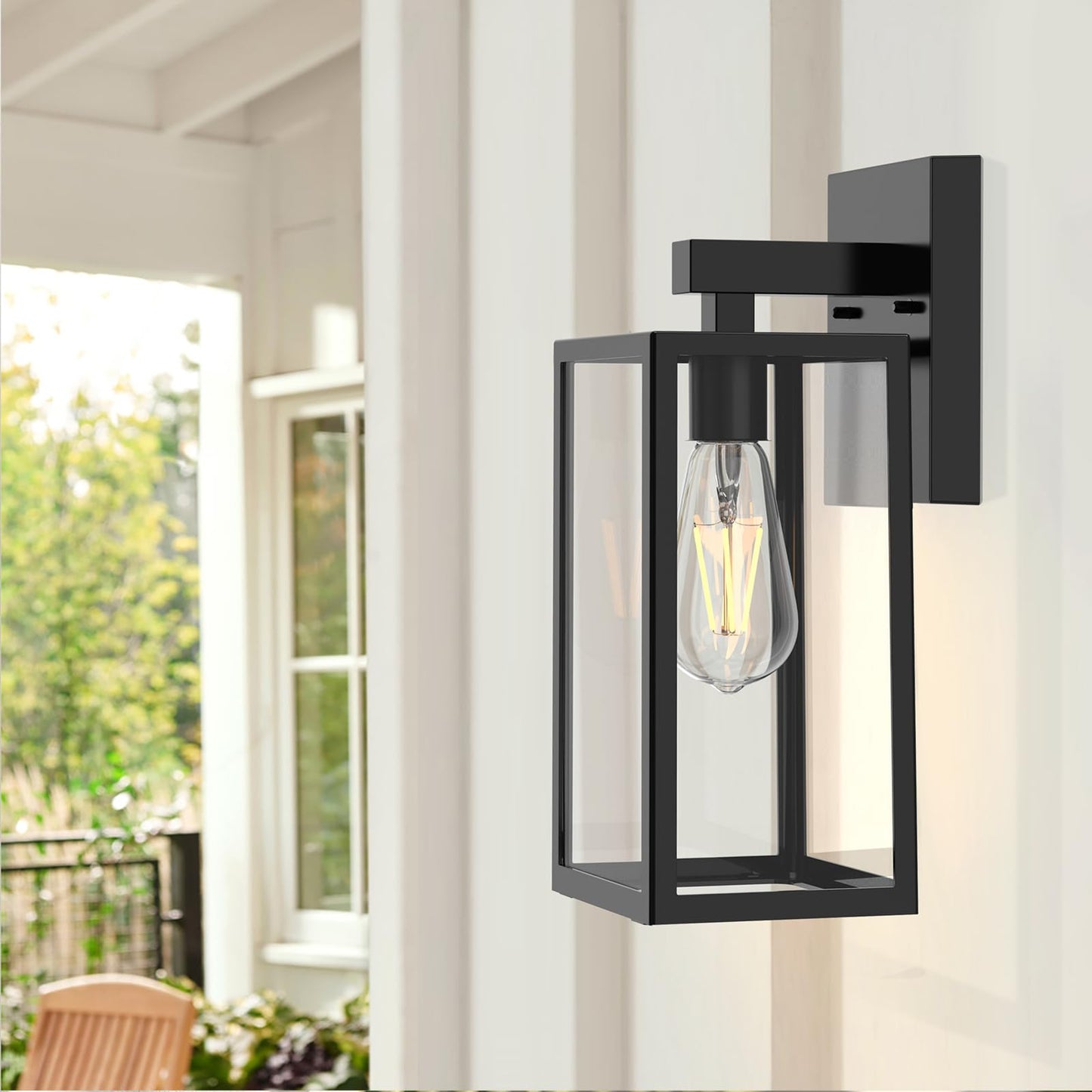 Maxvolador Outdoor Wall Sconce - Waterproof Black Lantern Light Fixture, Toughened Glass, Anti-Rust, Model 2032T, 2 Pack