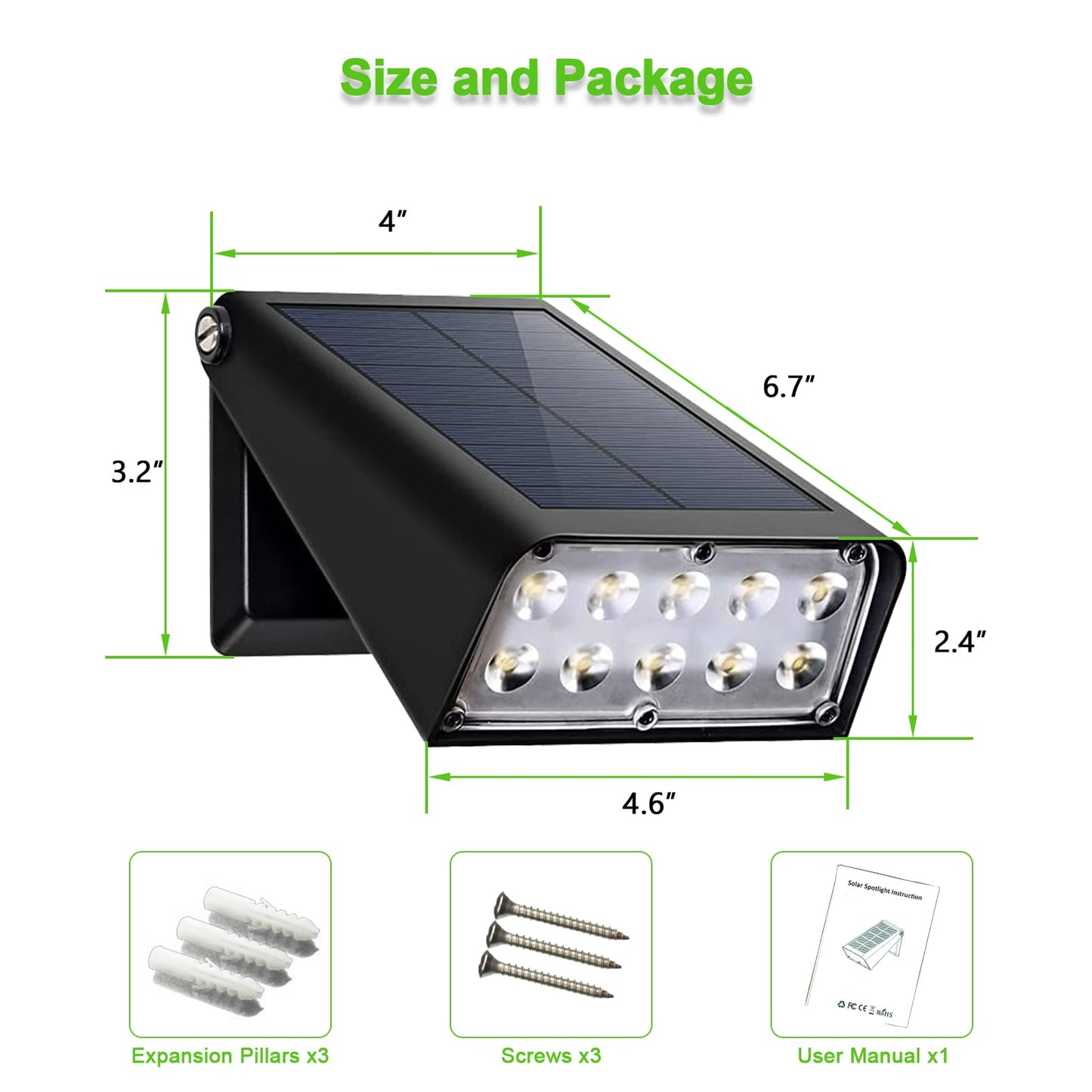 GUYULUX Solar Security Spot Lights, 90° Adjustable, IP65 Waterproof, 8-Pack Daylight White, ABS + Aluminum, Black