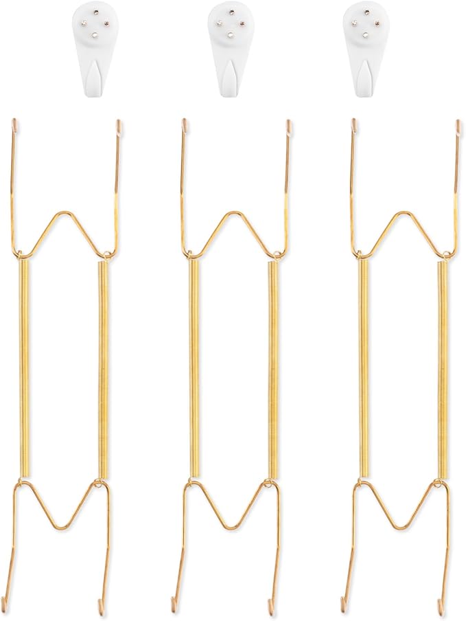 Bilillo 3 Pack Plate Hangers for The Wall, Suitable for 12-16 inch Art Plate, Stainless Steel Invisible Heavy Duty Wire Plate Holder with Wall Hooks, Plate Hangers for Displaying Plates